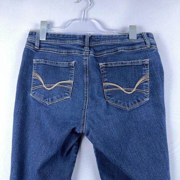 Roz & Ali Skinny Jeans Womens SZ 8 Mid Rise Medium Wash Embroidered Pockets Blue - Picture 4 of 12